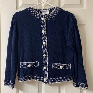🌷3 for$25🌷Jeffrey & Dara, US 3/4, Vintage Navy & White Polka Dot Cardigan